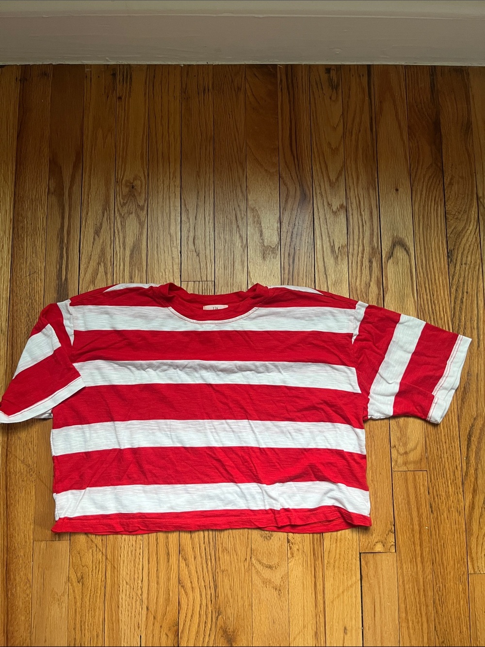 T.La Red and White Striped Short Sleeve Tee